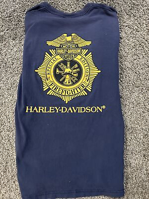 #ad Vintage Harley Davidson Special Edition Firefighter Men’s Shirt One Of A Kind $15.00