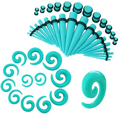 #ad 54Pcs Turquoise Acrylic Taper Spiral Ear Stretching Kit Plugs Gauge Set 14G 00G $7.99