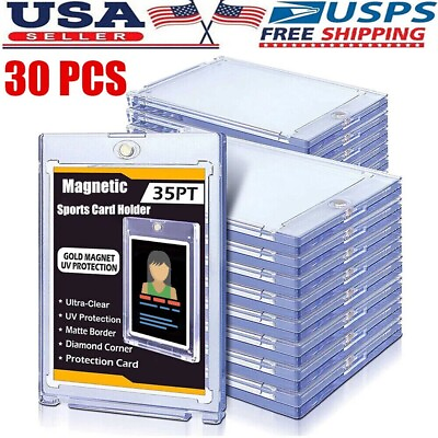 #ad 1 30 Pack Magnetic Trading Sports Card Holders 35pt One Touch UV Protection $4.95