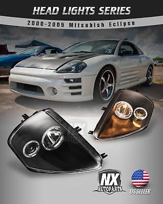 #ad Headlights for 2000 2005 Mitsubishi Eclipse Dual Halo Projectors Lights Black $149.99