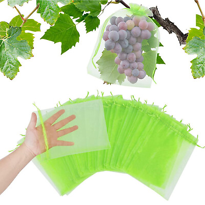 #ad 100Pcs Organza Fruit Protecting Bags Mesh BarrierBag Fruit Tree Netting Cover $9.49