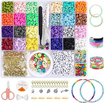 #ad 6500 Clay Beads Bracelet Making Kit 24 Colors Spacer Flat Beads for kids Jewelry $8.87