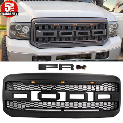 #ad Front Black Style Grille Grill w Lights For 2005 2007 Ford F250 F350 Super Duty $162.75
