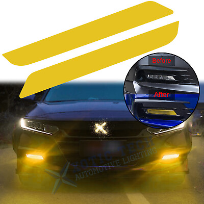 #ad For Honda Accord Front Overlay Yellow Fog Light Vinyl Decal Reflective Stickers $13.88