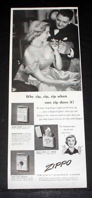 #ad 1952 OLD MAGAZINE PRINT AD ZIPPO THE quot;ONE ZIPquot; WINDPROOF CIGARETTE LIGHTER $12.99