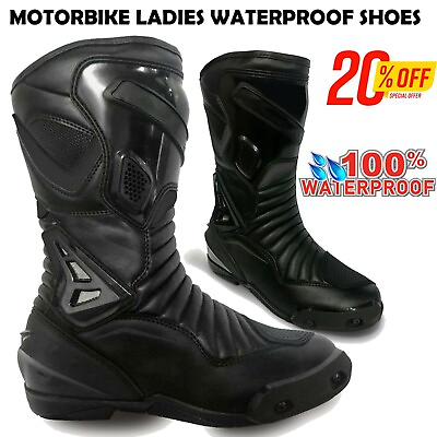 #ad Womens Motorbike Shoes Waterproof Motorcycle Ladies Racing Boot Full Black Rider GBP 41.99