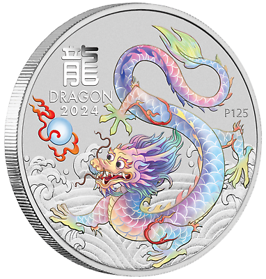 #ad #ad 2024 Lunar Year of the Dragon 1oz WHITE Silver $1 Coin BRISBANE SHOW COIN ANDA $92.30