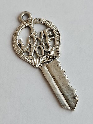 #ad Sterling Silver quot;I Love Youquot; House Key Charm VINTAGE $11.99