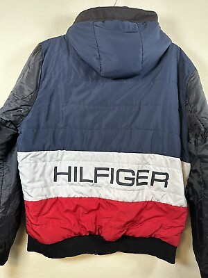 #ad Tommy Hilfiger Jacket Mens Full Zip Black Jacket Inside Large Logo Heavy $29.99