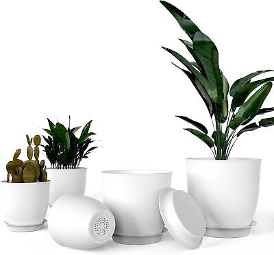 #ad iPower 5PCS Plastic Planter Pots Set Plant Pot Indoor Modern Decorative Nursery $24.99