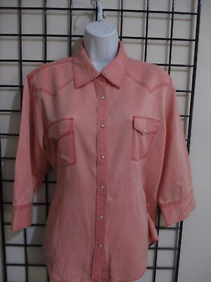 #ad RYAN MICHAEL 🌸 SIZE LARGE===SUNWASHED RED SILK BLEND WESTERN SNAP BLOUSE $28.50