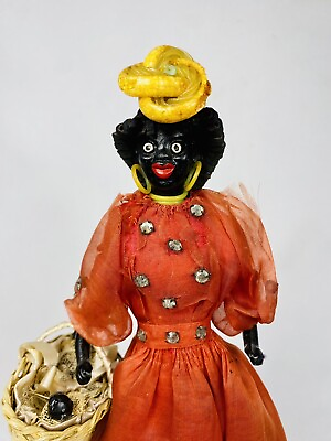 #ad 10” Vtg Rare Black Doll Originally A Lapel Pin Carrying Children In Basket $75.00