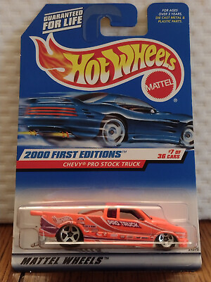 #ad Hot Wheels 2000 First Editions Chevy Pro Stock Truck Orange #7 36 Chrome 5SP $6.79
