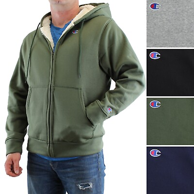 #ad Champion Sherpa Hoodie Men#x27;s Full Zip Sport Jacket Embroidered Logo Pockets $24.99