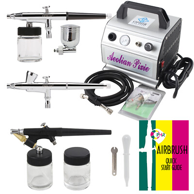 #ad OPHIR 3x Airbrushes with Air Compressor Set for Cake Hobby Model Painting Kit $89.99