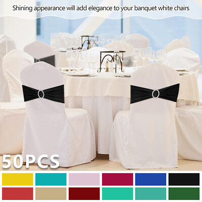 #ad 50Pcs Chair Sashes Sequin Stretch Bows Chair Bands Xmas Wedding Banquet Decor $19.99