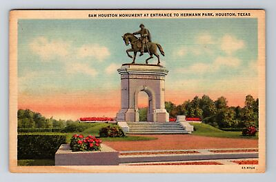 #ad Houston TX Texas Sam Houston Monument At Entrance Vintage Souvenir Postcard $7.99