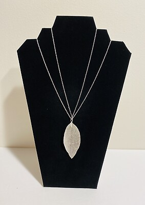 #ad Pendant Necklace Silver Aspen Leaf Adjustable Double Silver Tone Chain Delicate $16.00