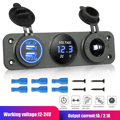 #ad Dual USB Port Marine Boat Car RV Voltmeter 12V Socket Toggle Rocker Switch Panel $14.98