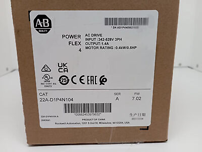 #ad Allen Bradley 22A D1P4N104 PowerFlex 4 0.4KW 0.5HP AC Drive 22AD1P4N104 $389.00