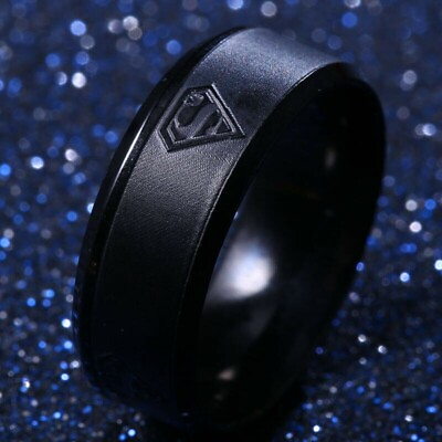 #ad Superman Emblem Solid Color 8mm Stainless Steel Ring Gold Silver Blue Black Ring $11.99