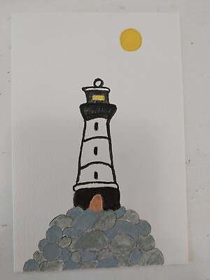 #ad ORIGINAL PAINTING Abstract Lighthouse Seascape GAT PAINTINGS 4x6 INCHES $42.00