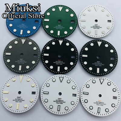 #ad Miuksi 29mm black white blue green watch dial luminous fit NH34 NH35 movement $13.52