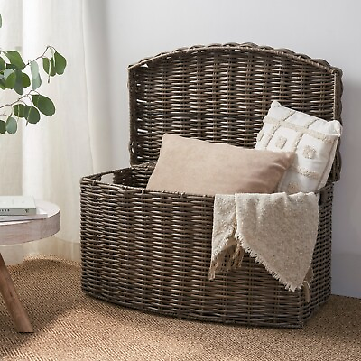 #ad Rectangular Curve Resin Woven Wicker Trunk with Handles Magazine Storage $102.00