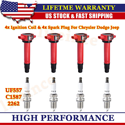 #ad 4 Ignition Coil 4 Spark Plug For Dodge Journey Jeep Caliber Compass 2.4L UF557 $59.99