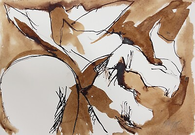 #ad ABSTRACT DRAWING Ink Expressionist Watercolor Two Figures In Sepia Ink $185.00