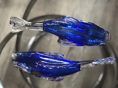 #ad 2pc Crystal Centerpiece Fish Long 24 Genuine Lead Crystal France $377.56