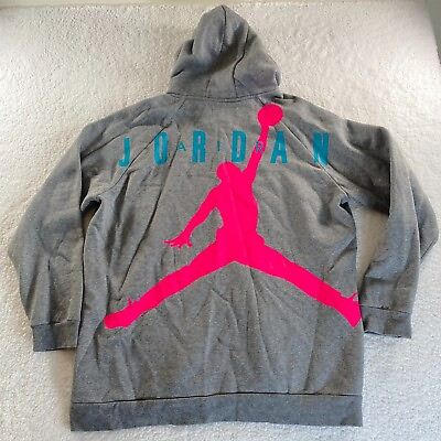 #ad Jordan Air Hoodie Mens 2XL Gray Full Zip Hot Pink Turquoise Jacket Sweatshirt $34.99