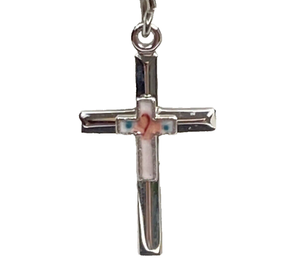 #ad Modern Necklace Cross Gifts Mini Cloisonne Cross Silvertone 17quot; $9.99