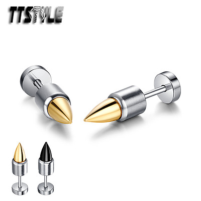 #ad TTstyle Stainless Steel Bullet Fake Ear Plug Earrings Black Gold NEW A Pair AU $10.99
