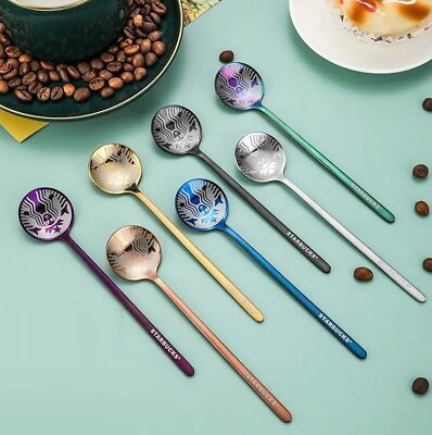 #ad 2023 7pcs Starbucks Coffee Mugs Cups Spoon Set Colorful Stainless steel 304 Gift $26.32