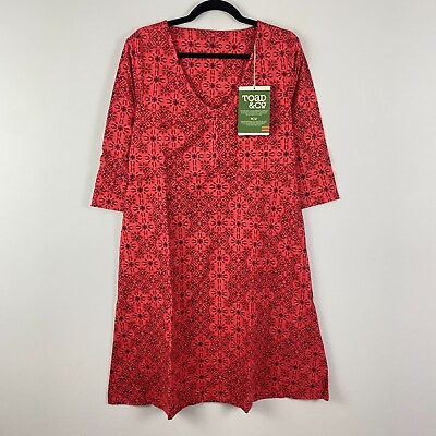 #ad Toad amp; Co Rosalinda Dress Pockets Cranberry Patchwork Print V Neck Size XL $29.95