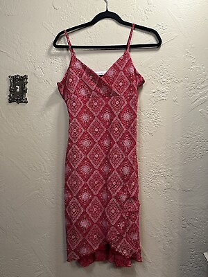 #ad Currants Large Red White Pattern Summer Dress Adj Straps Lined $9.50