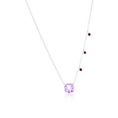 #ad Sterling Silver 8MM Pink Amethyst amp; Small Garnet Necklace $81.00