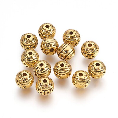 #ad 50 pcs Tibetan Style Round Antique Golden Alloy Beads For DIY Jewelry Making 8mm $7.07