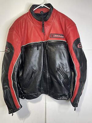 #ad Vintage 90’s First Racing Black Red Moto Leather Biker Motorcycle Jacket XXL $139.99