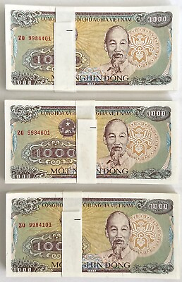 #ad 100 count brand new of 1000 Vietnam Dong VND 1988 Uncirculated UNC Banknotes $26.99
