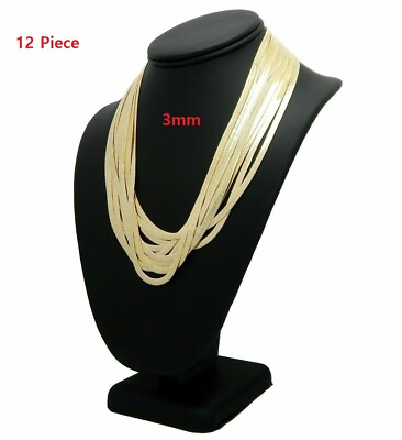 #ad 12 Pcs 3mm Herringbone Chain Necklace 16quot; 18quot; Gold Plated Wholesale Lots $42.99