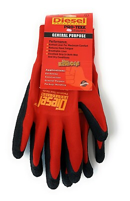 #ad 6 Pair Diesel Black Safety Gloves Latex Coated Grip Cut Resistant $14.99
