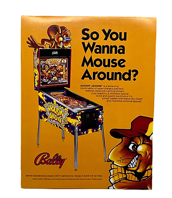 #ad Bally Mousin Around Pinball Flyer Original 80s Promo Retro Gameroom Art Vintage $14.24