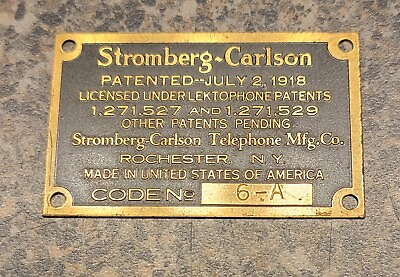 #ad Vintage STROMBERG CARLSON Metal SIGN PLAQUE 6 A ROCHESTER NEW YORK $23.09