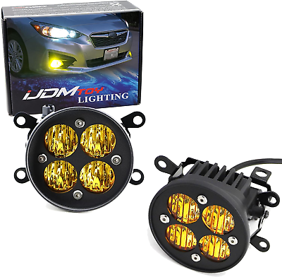 #ad Yellow Lens 24W High Power LED Wide Angle SAE Flood Beam Fog Light Kit W Built O $175.99