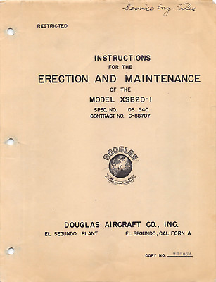 #ad 1943 XSB2D 1 BTD Aircraft Erection and Maintenance Flight Manual CD $59.99