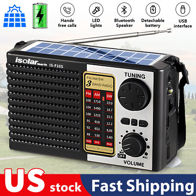 #ad Solar Portable FM AM SW Radio Digital Bluetooth Speaker MP3 Player Rechargeable $17.66