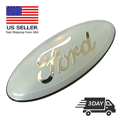 #ad FORD WHITE amp; CHROME 2005 2014 F150 FRONT GRILLE TAILGATE 7 inch Oval Emblem 1PC $19.99