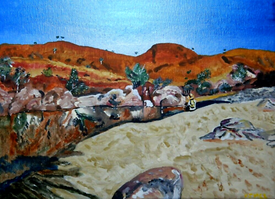 #ad AUSTRALIAN OUTBACK SIGNED OIL PAINTING ON CANVAS BILLABONG KINGS CANYON 2009 P70 AU $79.00